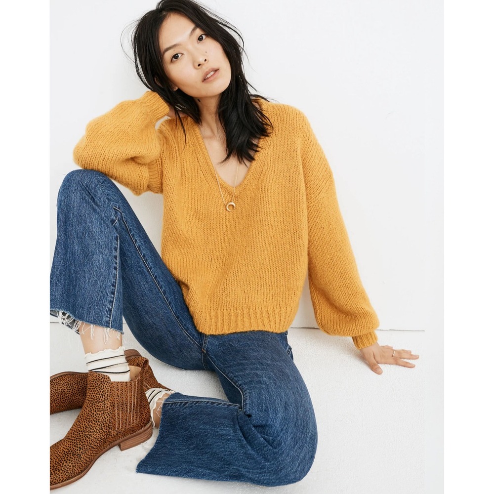 Madewell Balloon-Sleeve Pullover Sweater‎ in Pale Daffodil Size XS